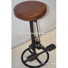 Industrial Reclaimed Bar Stool Leather Seat Bicycle Parts
